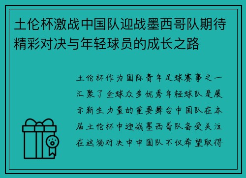 土伦杯激战中国队迎战墨西哥队期待精彩对决与年轻球员的成长之路